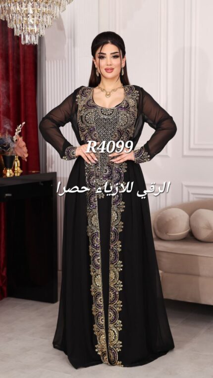 قفطان حرير من قطعتين R4099 اسود